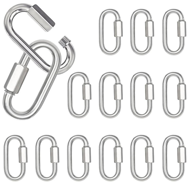 XHMAXE 15PCS 2.36 Inches Quick Links, M6 Screw Chain Links Heavy Duty Chain Links, 1/4" Galvanized Steel Locking Carabiners for Connecting Hammock, Key Chain, Pet Leash,Gym,Camping,875 Lbs Capacity - Image 1